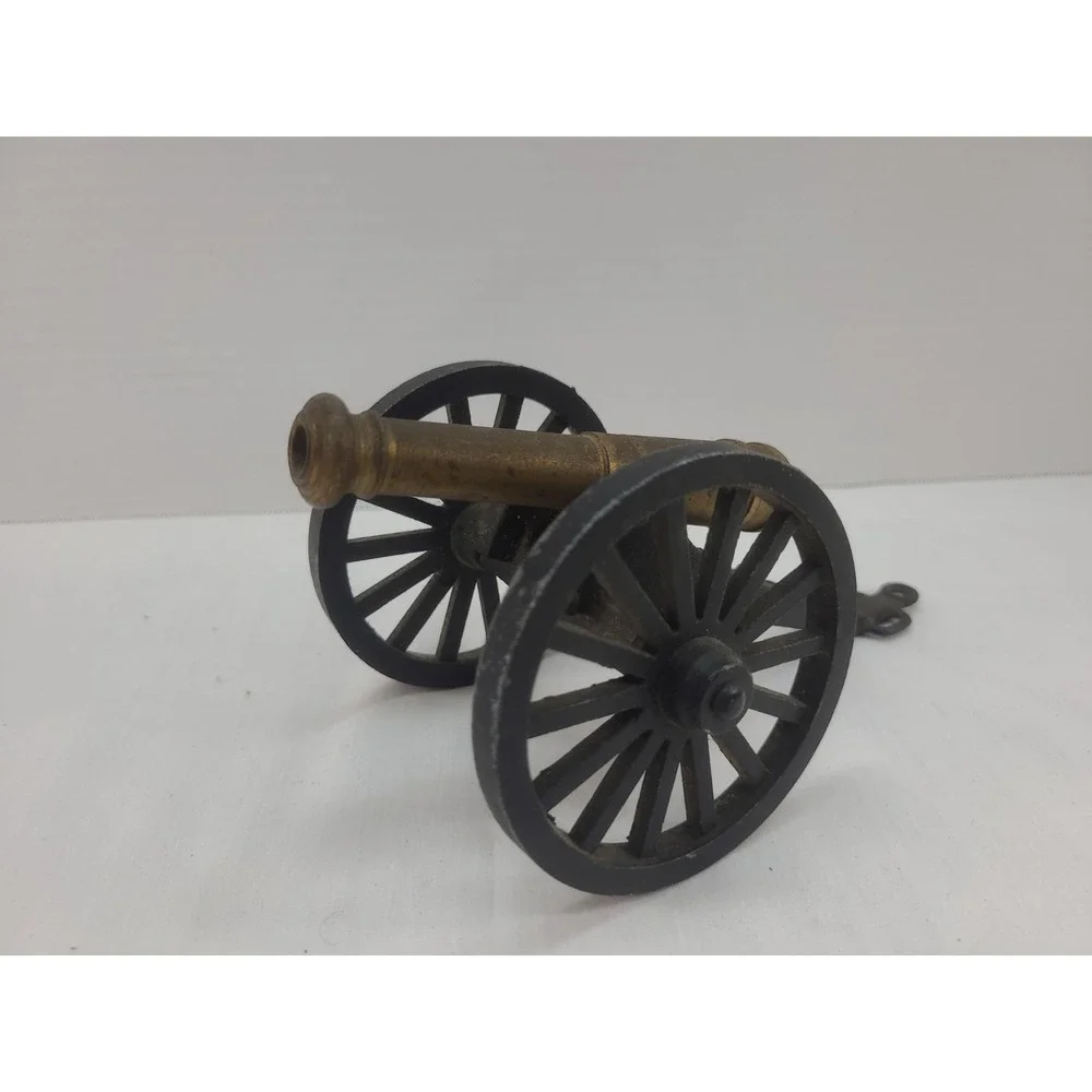 Vtg Brass and Cast Iron Miniature Civil War Cannon Barrel & Wheels Move